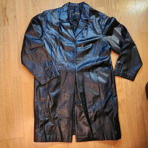 Ashley Stewart Long Leather Trench Coat Lined Size 3X Chic Confident Bold